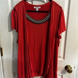 Style & Co. Red Embellished Short Sleeve Blouse